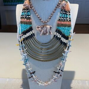 Fetish native american inspired bird Beaded Elephant Necklace